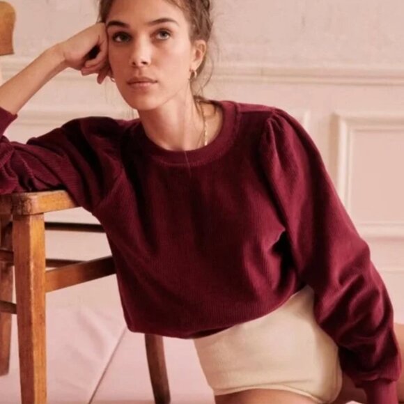 Sezane Sweaters - SEZANE Josie Sweatshirt Top Plum Corduroy Size Small Boho Romantic Cottage Trad